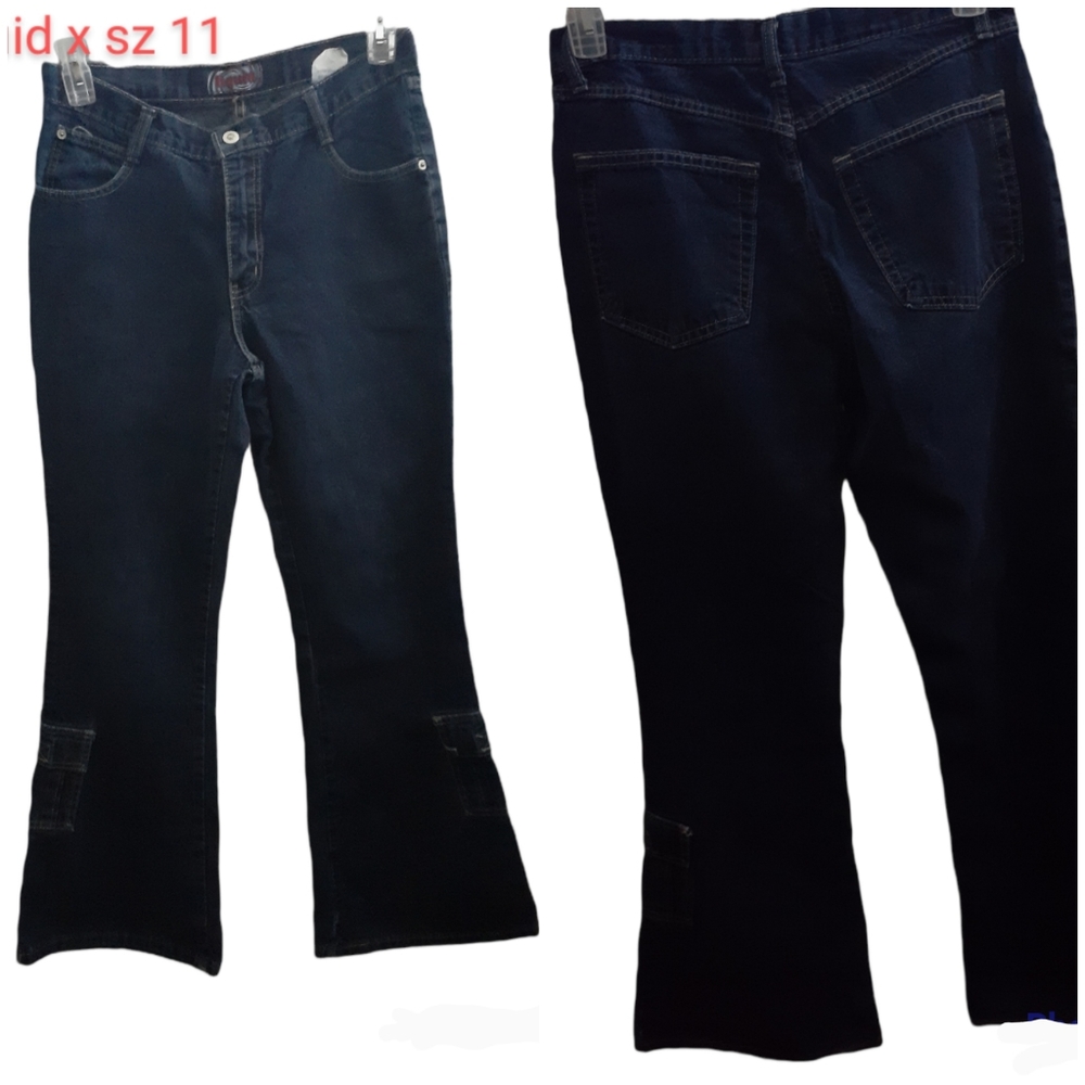 Womens sz 11 100% cotton y2k Liquid x wide leg Jeans Denim dark wash pants